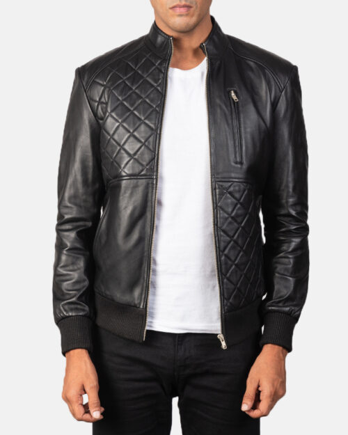 Nero Black Leather Bomber Jacket